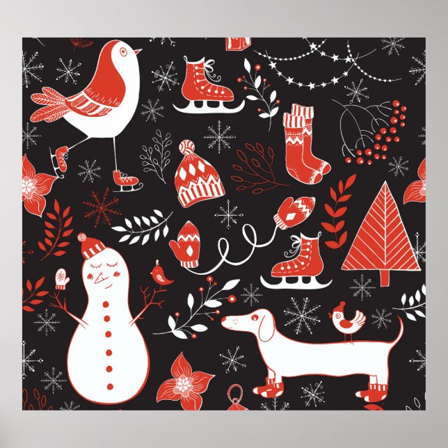 Affiche Eléments hivernaux : Mignonne Main Dessinée. (Devant)