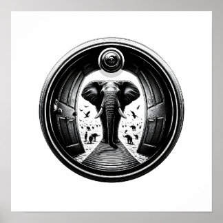 Affiche Eléphant à travers la porte de Peephole | Fisheye