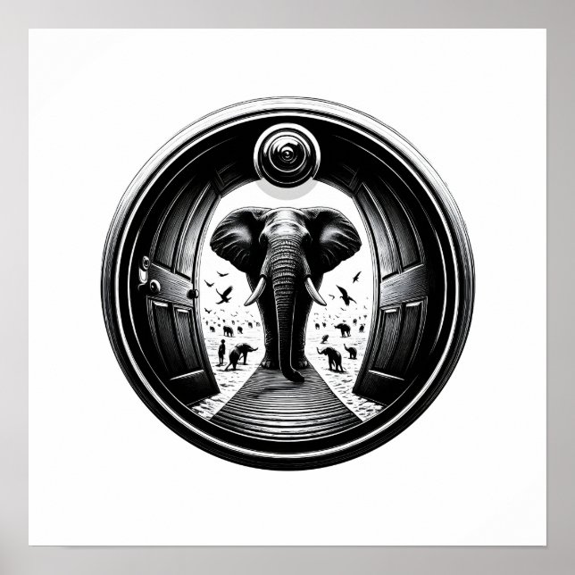 Affiche Eléphant à travers la porte de Peephole | Fisheye (Devant)
