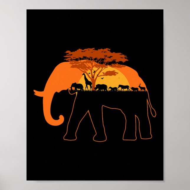 Affiche Elephant Afrique Animaux Jour des terres des arbre (Devant)