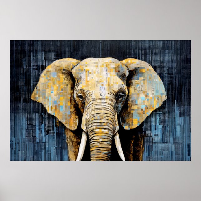 Affiche Eléphant Animal Art Décor Peinture Mosaïque (Devant)