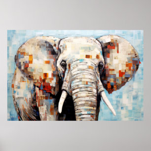 Affiche Eléphant Animal Art Décor Peinture Mosaïque