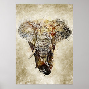 Affiche Eléphant Aquarelle Vintage