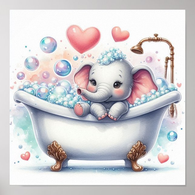 Affiche Éléphant au bain moussant (Devant)