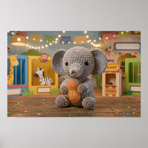 Affiche Éléphant au crochet fantaisiste mignon au zoo
