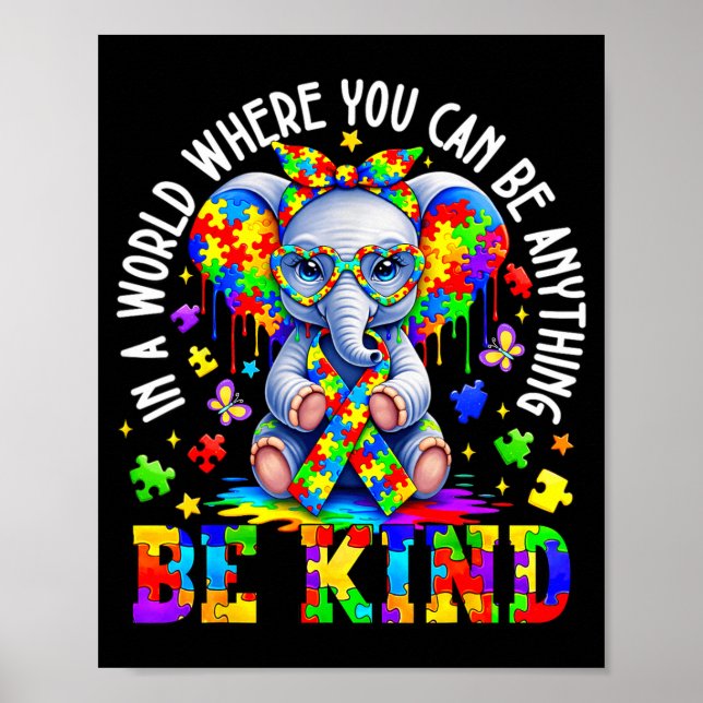 Affiche Éléphant autiste Dans un monde où vous pouvez être (Devant)