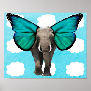 Affiche Éléphant aux Ailes Bleues dans les Nuages