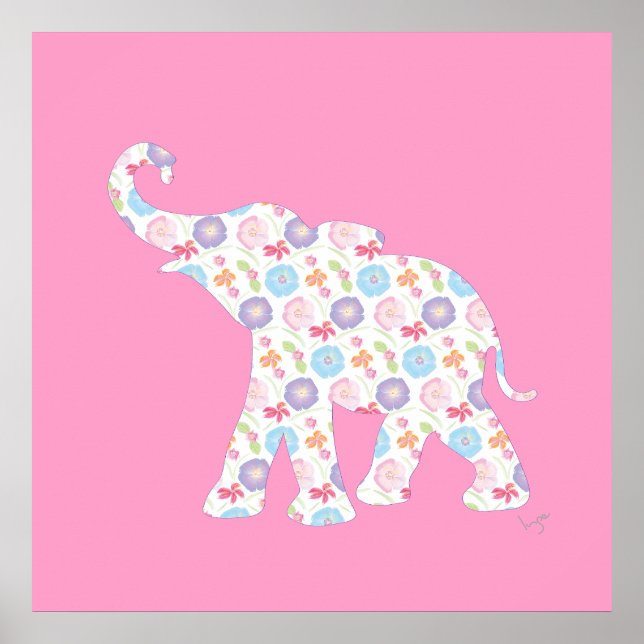 Affiche Eléphant avec aquarelle motif graphique mignon (Devant)