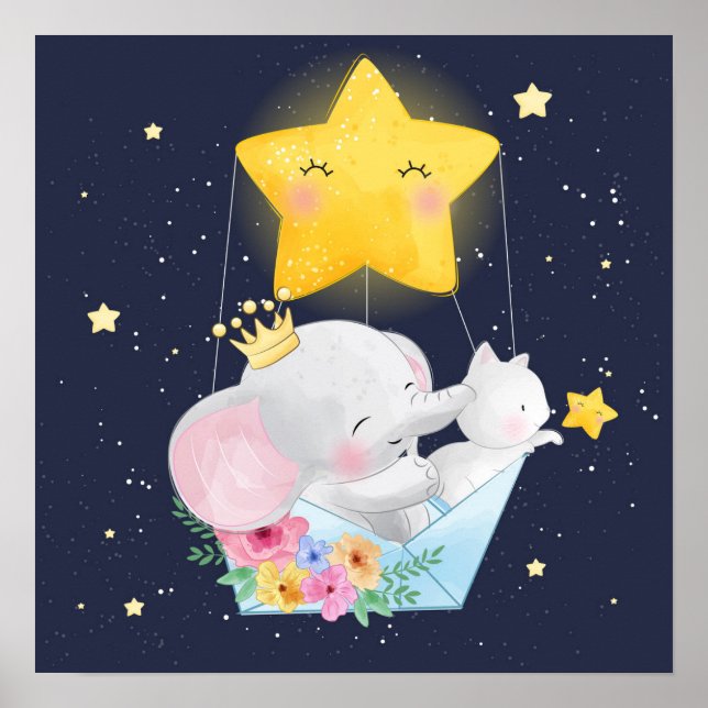 Affiche Eléphant Avec Un Kitten (Devant)