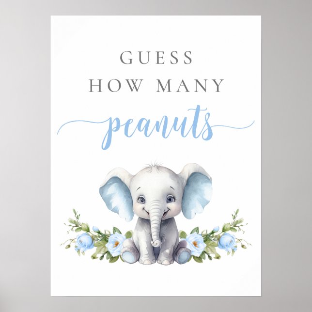 Affiche Eléphant Baby Boy Douche Devine Combien D'Arachide (Devant)