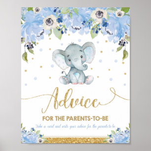 Affiche Elephant Baby Shower Boy Advice for Parents to Be