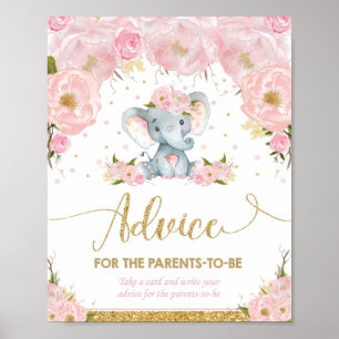 Affiche Eléphant Baby shower Conseils de fille pour les pa