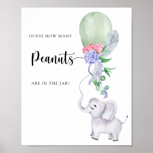 Affiche Éléphant & Ballon - devinez combien de cacahuètes (Devant)