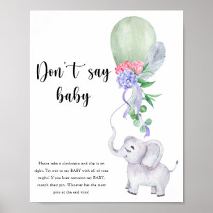 Affiche Éléphant & Ballon - Ne dis pas bébé