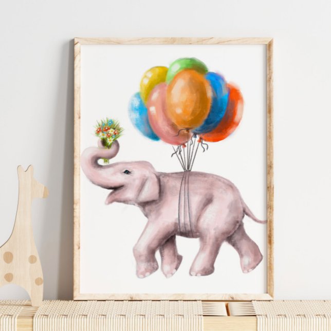 Affiche Elephant Balloon Bouquet Print | Watercolor Print (Créateur téléchargé)
