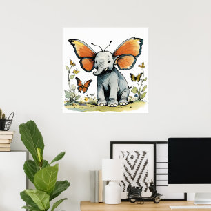 Affiche Éléphant bébé avec oreilles en forme d'ailes de pa