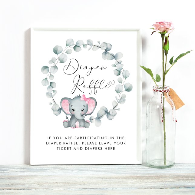 Affiche Eléphant Bébé Fille Douche Déchets Raffle Déposer (Créateur téléchargé)