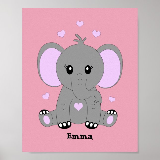 Affiche Éléphant bébé mignon en rose pour filles  (Devant)