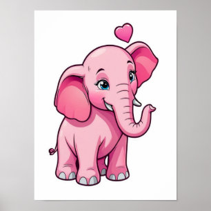 Affiche Eléphant Bébé Rose Cute Avec Amour