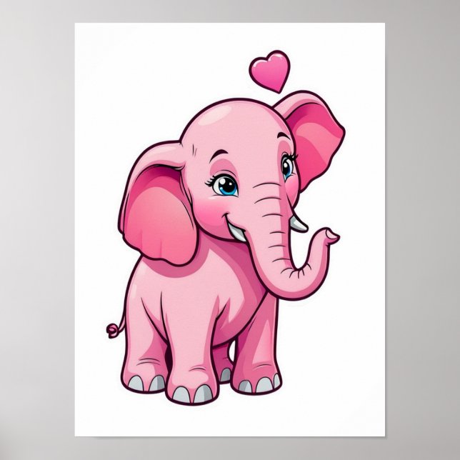 Affiche Eléphant Bébé Rose Cute Avec Amour (Devant)