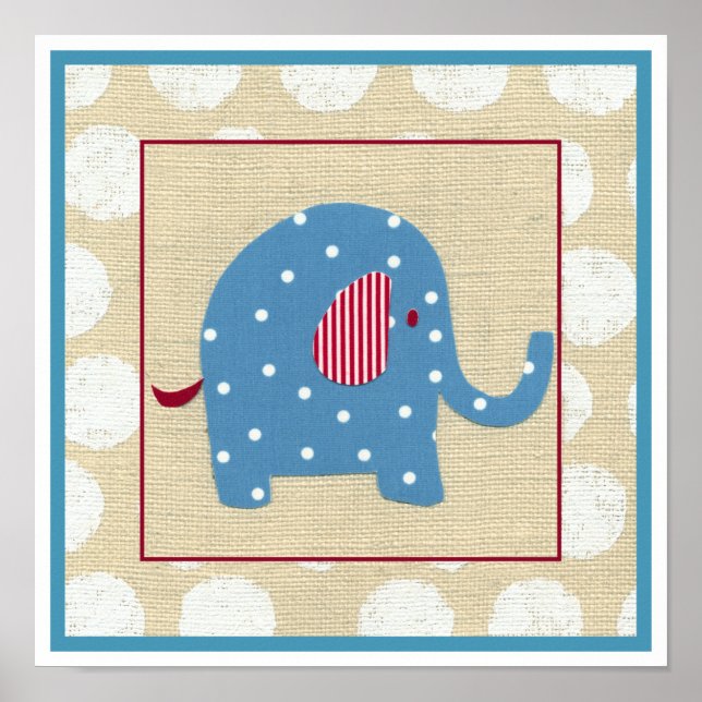 Affiche Eléphant bleu avec Pois blancs (Devant)
