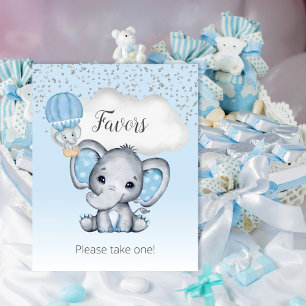 Affiche Éléphant Bleu Ballon Bébé Fête Favors Panneau