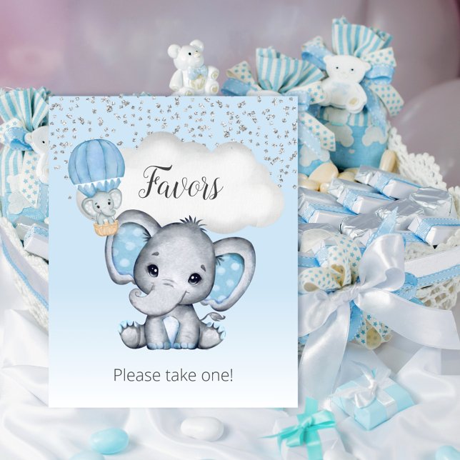 Affiche Éléphant Bleu Ballon Bébé Fête Favors Panneau (Créateur téléchargé)