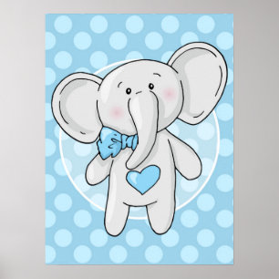 Affiche Éléphant Bleu - Chambre de Nursery pour Bébé Garço