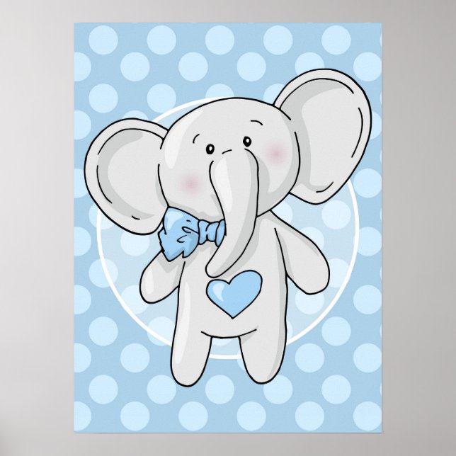 Affiche Éléphant Bleu - Chambre de Nursery pour Bébé Garço (Devant)