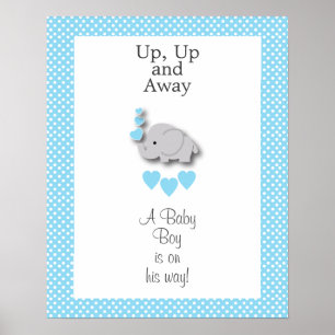 Affiche Eléphant bleu et gris doux - Baby Boy