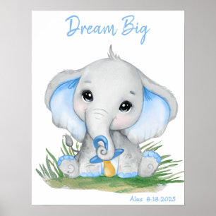 Affiche Éléphant Bleu Grand Rêve Mignon Personnalisé