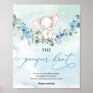 Affiche Eléphant bleu poussiéreux floral Le Pacifique chas