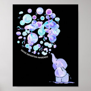 Affiche Eléphant Bleu Violet Ballons Prévention du suicide