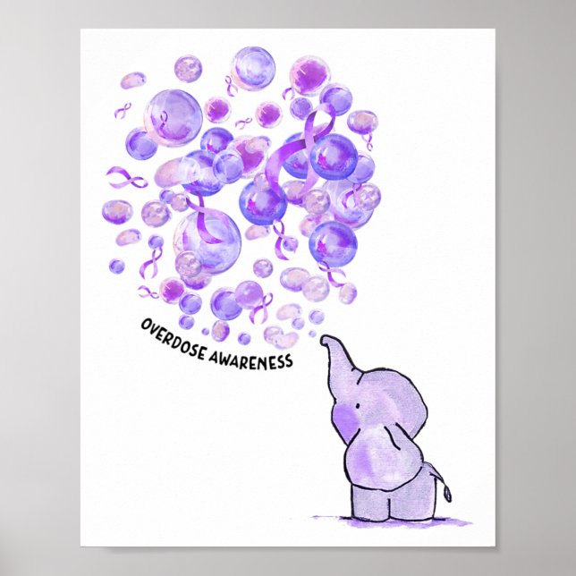 Affiche Elephant Blows Up Purple Bylloons Overdose Awarene (Devant)