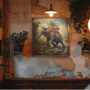 Affiche éléphant botanique vintage avec howdah