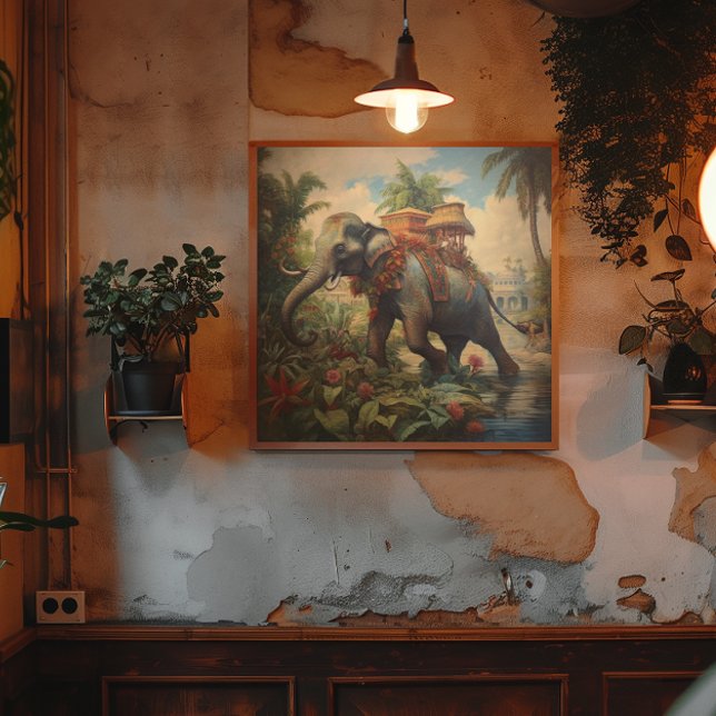 Affiche éléphant botanique vintage avec howdah (Créateur téléchargé)