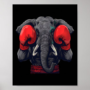 Affiche Éléphant boxeur avec gants de boxe kickboxing drôl