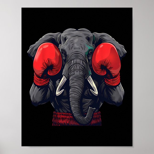 Affiche Éléphant boxeur avec gants de boxe kickboxing drôl (Devant)