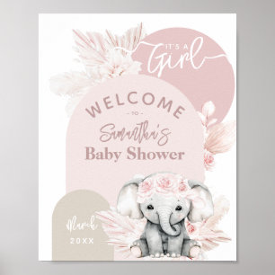 Affiche Elephant c'est une fille Boho Floral Baby shower r