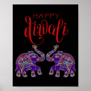 Affiche Éléphant Coloré Joyeux Deepavali Diwali Pour Hindo