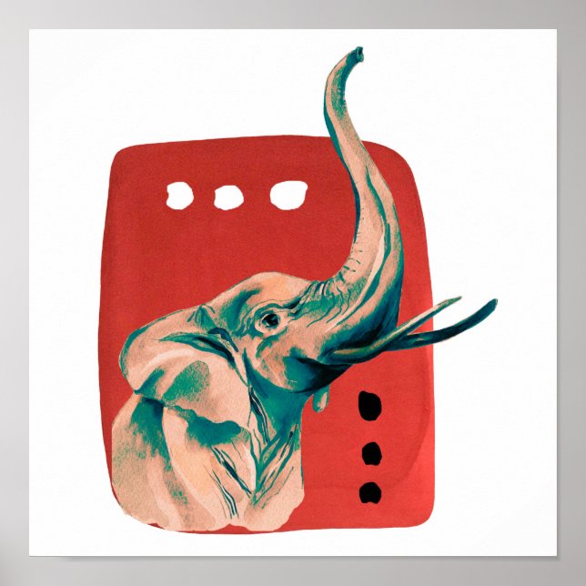Affiche Éléphant d'Afrique à l'aquarelle abstraite (Devant)