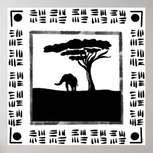 Affiche Éléphant d'Afrique noir et blanc