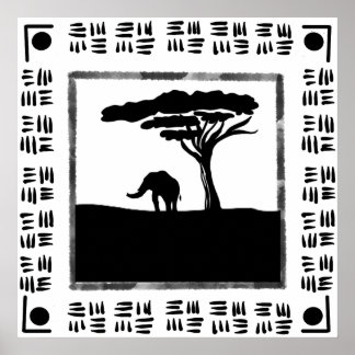 Affiche Éléphant d'Afrique noir et blanc