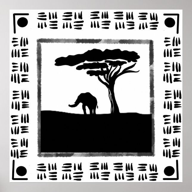 Affiche Éléphant d'Afrique noir et blanc  (Devant)