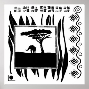 Affiche Éléphant d'Afrique noir et blanc