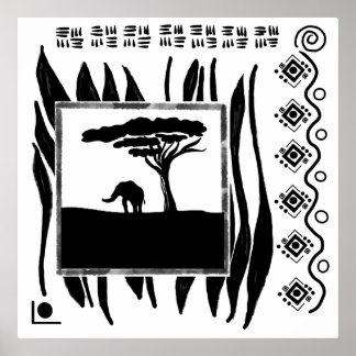 Affiche Éléphant d'Afrique noir et blanc