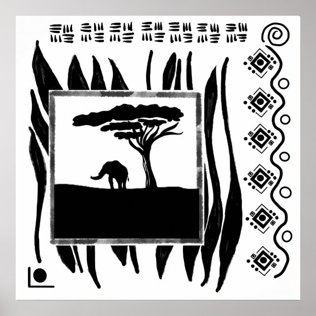 Affiche Éléphant d'Afrique noir et blanc  (Devant)