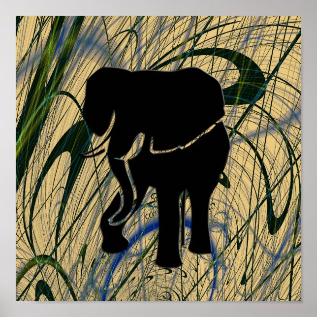 Affiche Elephant dans la jungle Abstraite Imprimer l'affic (Devant)