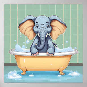Affiche Eléphant dans le bain