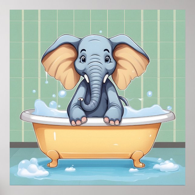Affiche Eléphant dans le bain (Devant)